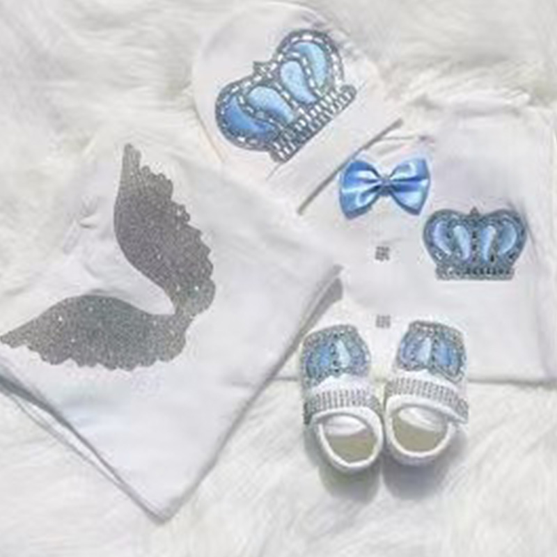 Baby Clothing Names - 4点セット ウェルカムホーム ロンパース ベビー服 名入れ クラウンジュエリー付き