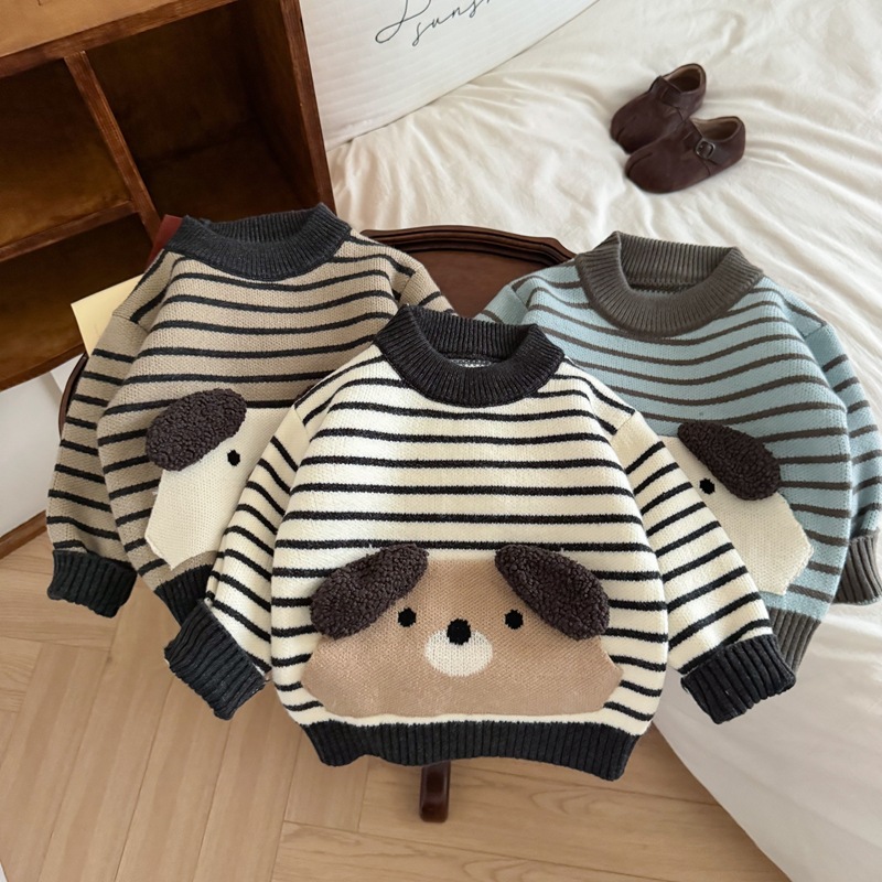 Baby Clothing Jumper - 素敵な漫画犬柄子供秋プルオーバーストライプニットセーター子供服 1-8 年ベビーボーイジャンパー服 IY12073