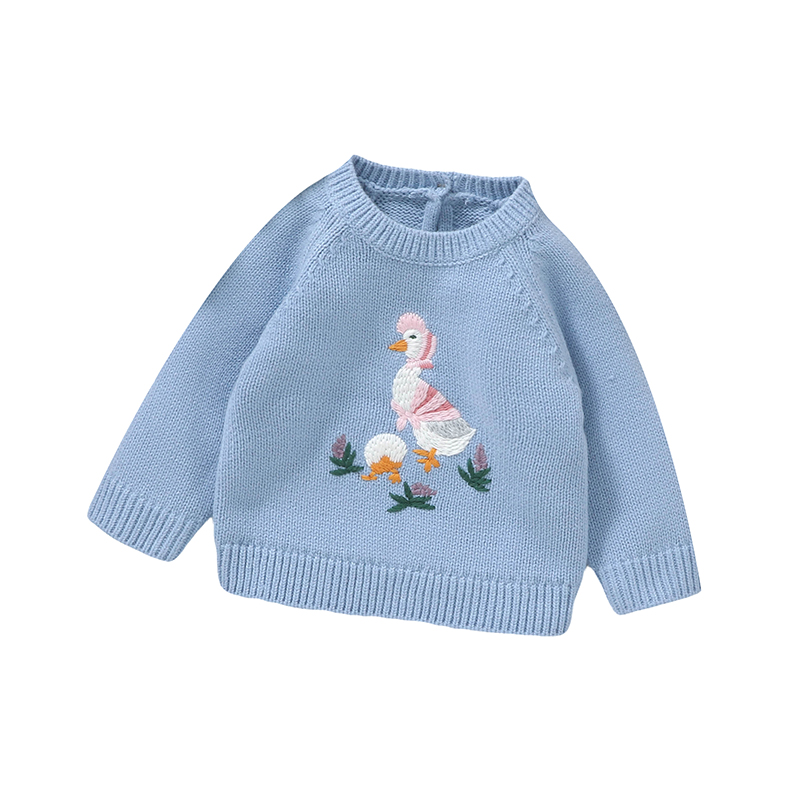 Baby Clothing Jumper - 秋のベビーセーターかわいい刺繍アヒル幼児プルオーバートップス長袖ニット幼児子供服暖かいジャンパー冬