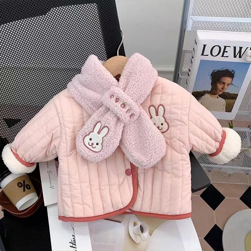 Baby Clothing Deals - 新生児の男の子と女の子のためのベビーウォームジャケット、カジュアルな冬用コットンコート、長袖の幼児用ジッパー付き服、スカーフ付き