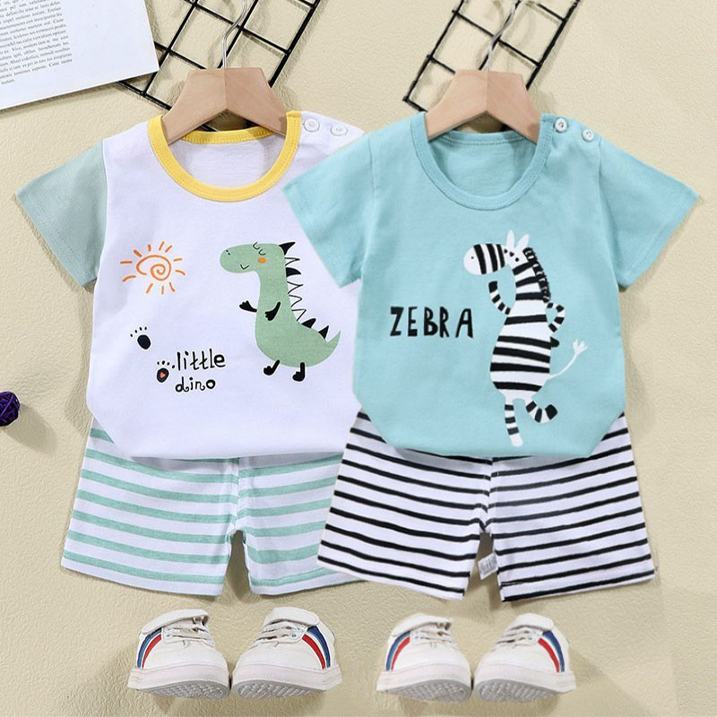 Baby Clothing Deals - 綿 Tシャツ + ショーツ 2 ピーストラックスーツセット子供漫画ゼブラ恐竜プリント夏のスーツ子供男の子女の子ベビー