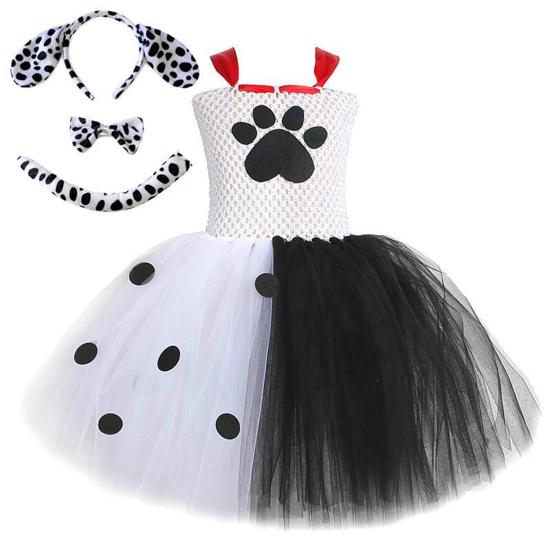 Baby Clothing Usa - ダルメシアン犬のチュチュドレス女の赤ちゃん用白黒斑点犬ハロウィン衣装子供子犬衣装子供動物服