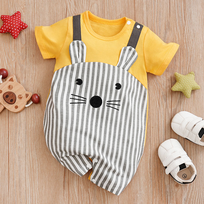 Baby Clothing Display - 新生児用半袖ロンパース,ユニセックス服,スタンディングイヤーマウスパターン,綿のパジャマ,幼児用衣装,夏