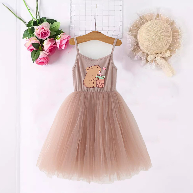 Baby Clothing Usa - カピバラ女の子ドレスアニメプリントかわいい子供半袖ドレスファッション漫画夏ベビー子供服誕生日ギフト