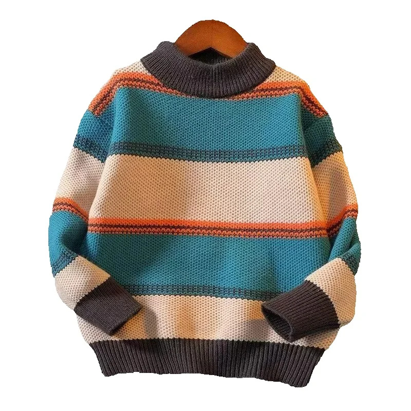Baby Clothing Jumper - 男の子ニットセーター新しい冬子供ストライプジャンパーキッズルーズファッションプルオーバーベビートップス服 2-12 年