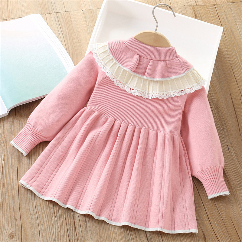 女の赤ちゃんニットドレス子供秋花セーターガウン子供冬暖かい  - Baby Clothing Jumper のレビューと価格