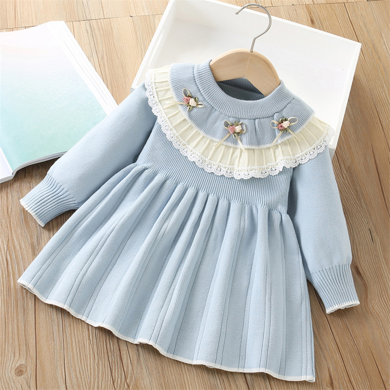 女の赤ちゃんニットドレス子供秋花セーターガウン子供冬暖かい  - Baby Clothing Jumper のレビューと価格