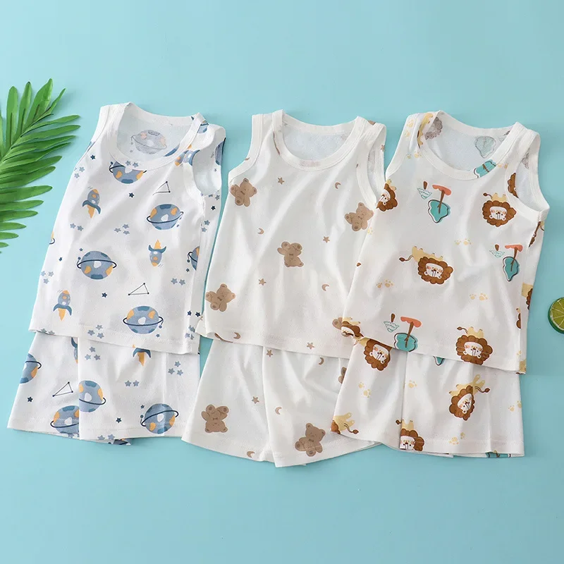 子供竹綿ベストスーツ夏薄いノースリーブ服かわいい漫画プリント - Baby Clothing Deals のレビューと価格