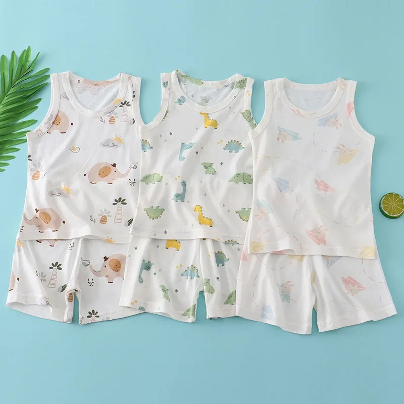 子供竹綿ベストスーツ夏薄いノースリーブ服かわいい漫画プリント - Baby Clothing Deals のレビューと価格