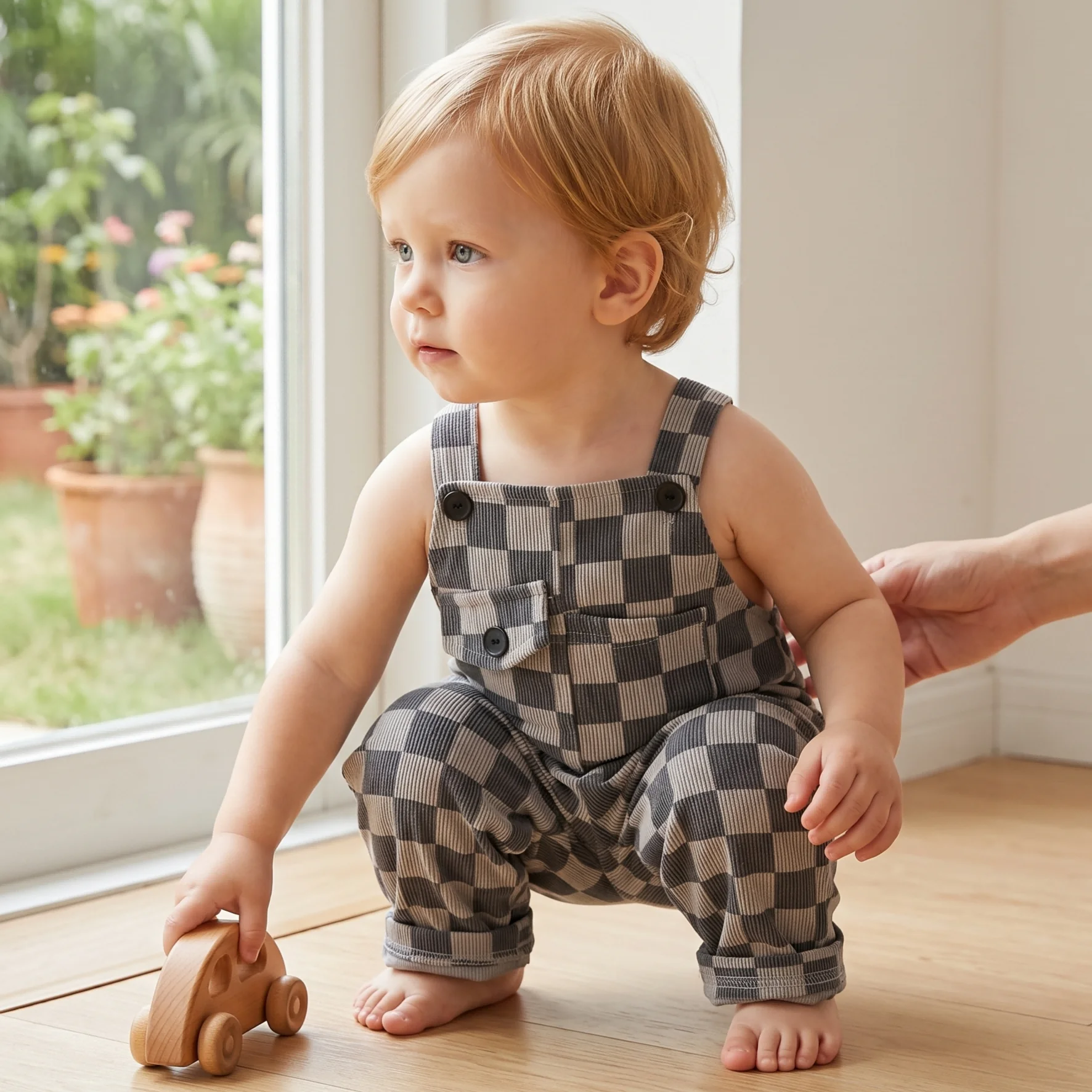 夏の赤ちゃん男の子グリッドジャンパーパンツデニム服ショーツサ - Baby Clothing Jumper のレビューと価格