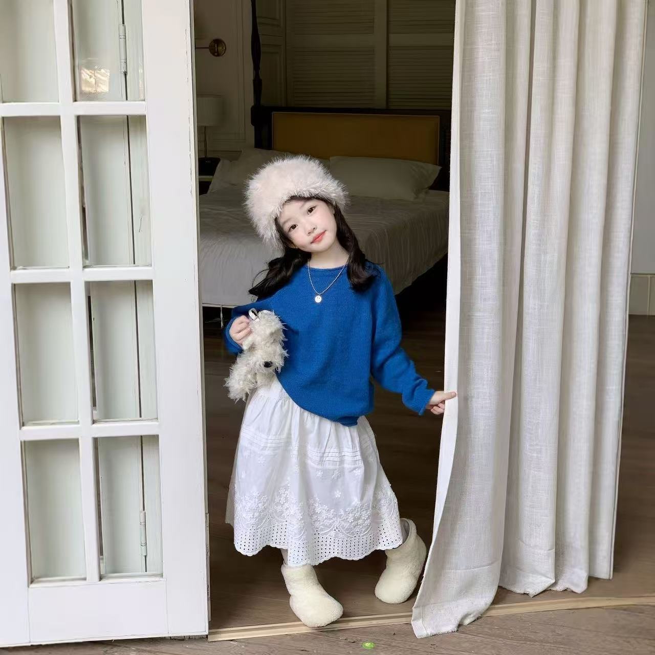春秋の女の赤ちゃんニットセータールーズブループルオーバー幼児 - Baby Clothing Jumper のレビューと価格