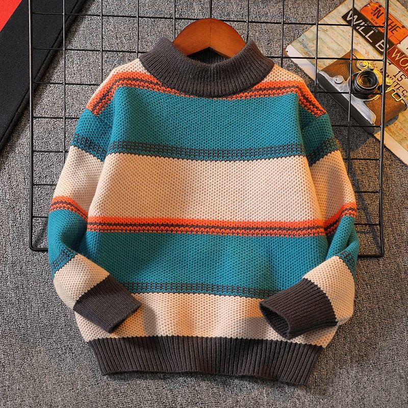 男の子ニットセーター新しい冬子供ストライプジャンパーキッズル - Baby Clothing Jumper のレビューと価格