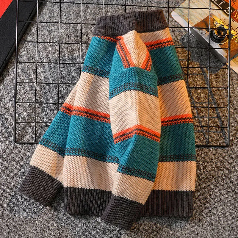 男の子ニットセーター新しい冬子供ストライプジャンパーキッズル - Baby Clothing Jumper のレビューと価格