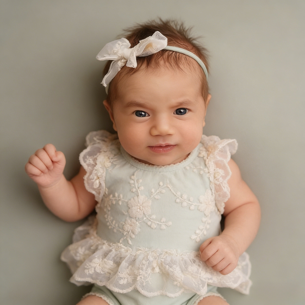 気まぐれな新生児女の子用パステルグリーンレースフリルロンパー - Baby Clothing Deals のレビューと価格