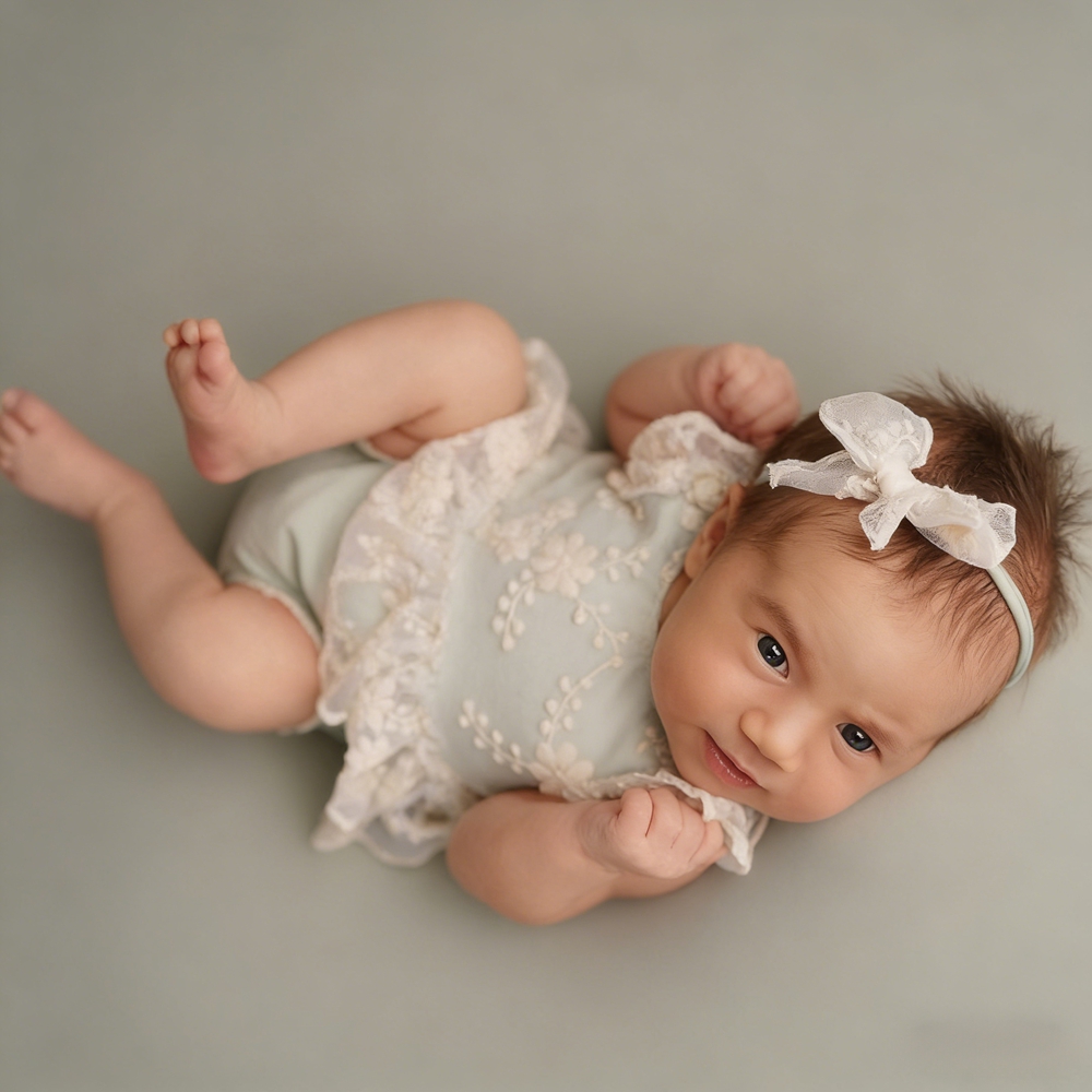 気まぐれな新生児女の子用パステルグリーンレースフリルロンパー - Baby Clothing Deals のレビューと価格